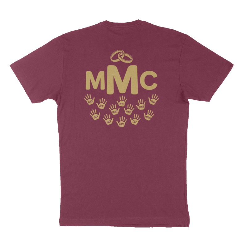 Custom t-shirt: "MMC", Back print, maroon shirt