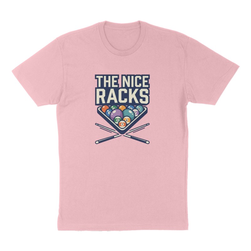 Custom t-shirt: "The Nice Racks", Front print, pink shirt