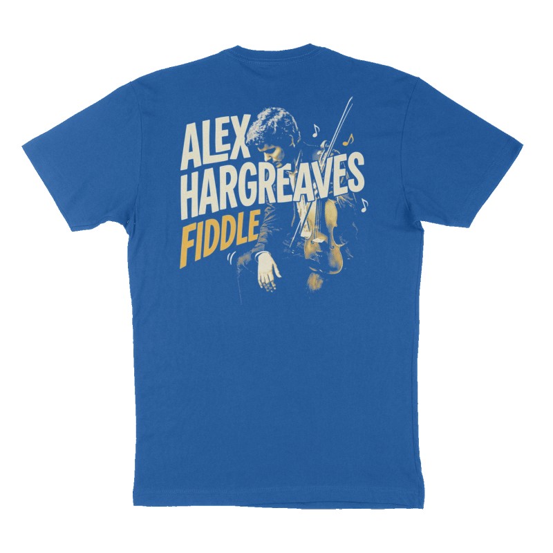 Custom t-shirt: "Alex Hargreaves ", Back print, royal-blue shirt