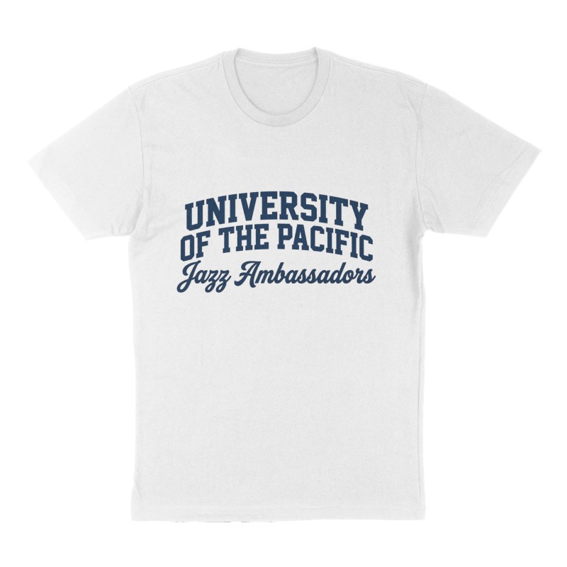 Custom t-shirt: "University of the Pacific Jazz Ambassadors", Front print, white shirt