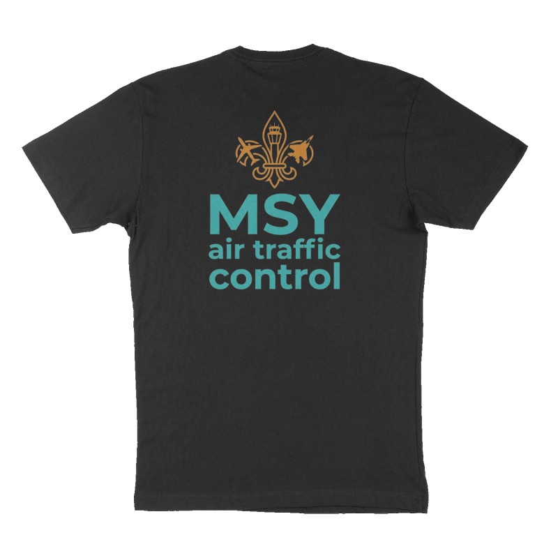 Custom t-shirt: "MSY air traffic control", Back print, black shirt