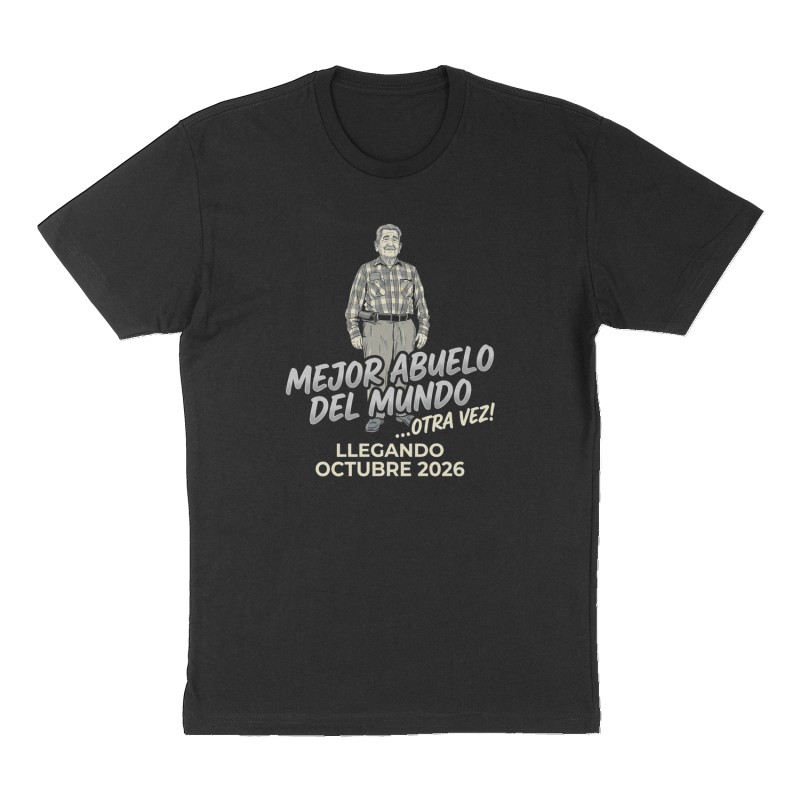 Custom t-shirt: "Mejor Abuelo del Mundo… Otra Vez! Llegando Octubre 2026", Front print, black shirt