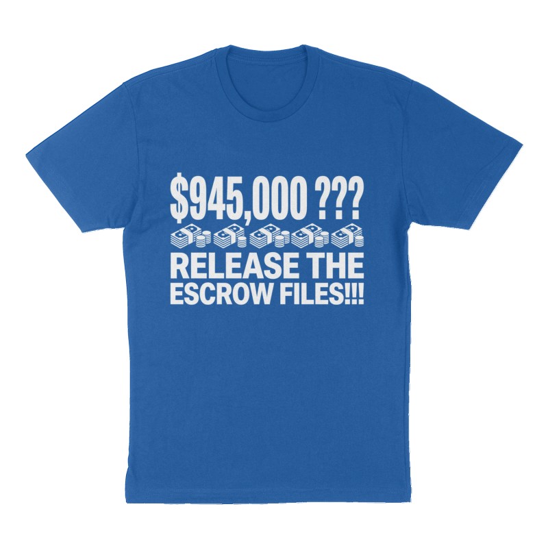 Custom t-shirt: "$945,000 ???", Front print, royal-blue shirt