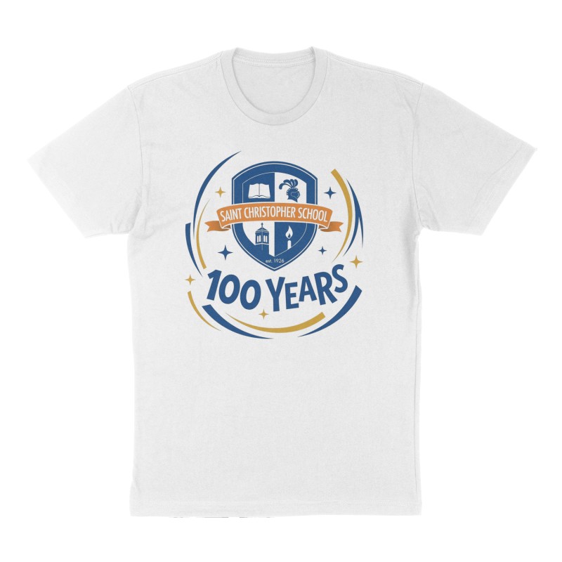 Custom t-shirt: "100 Years", Front print, white shirt