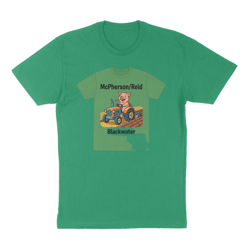 Custom t-shirt: "McPherson/Reid", Front print, green shirt