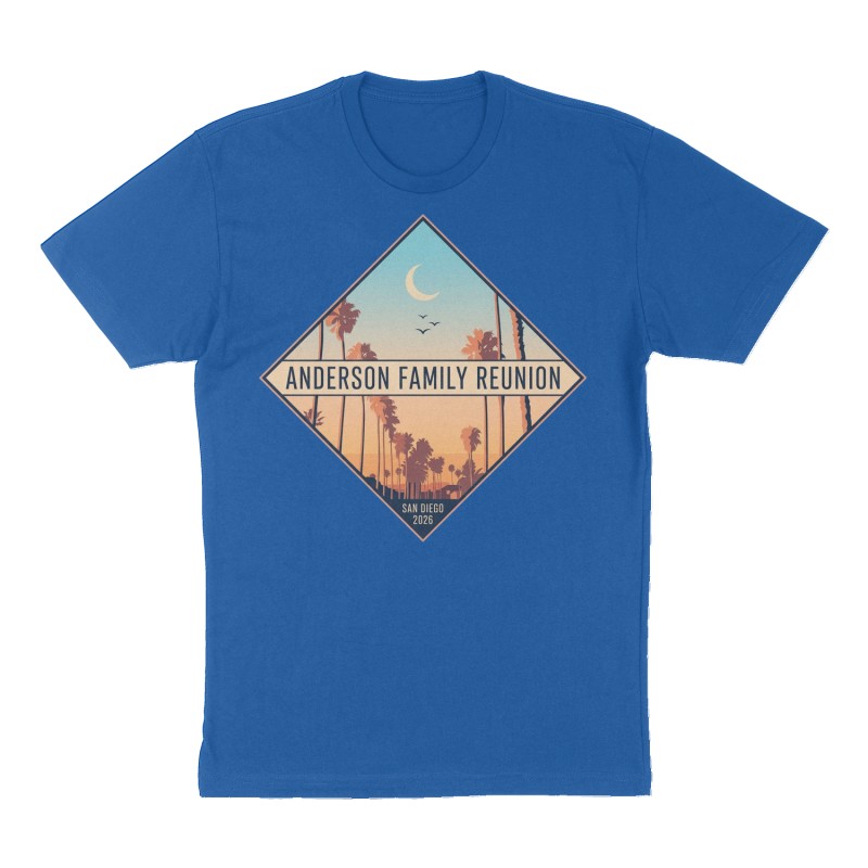 Custom t-shirt: "Anderson Family Reunion", royal-blue shirt