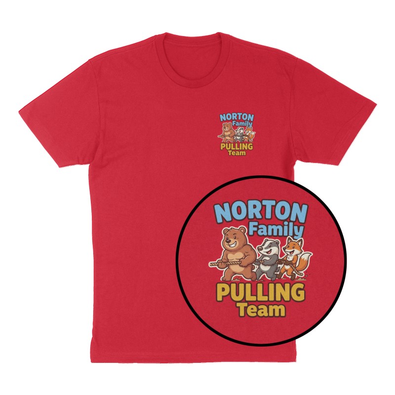 Custom t-shirt: "Norton Family Pulling Team", Left Chest print, red shirt