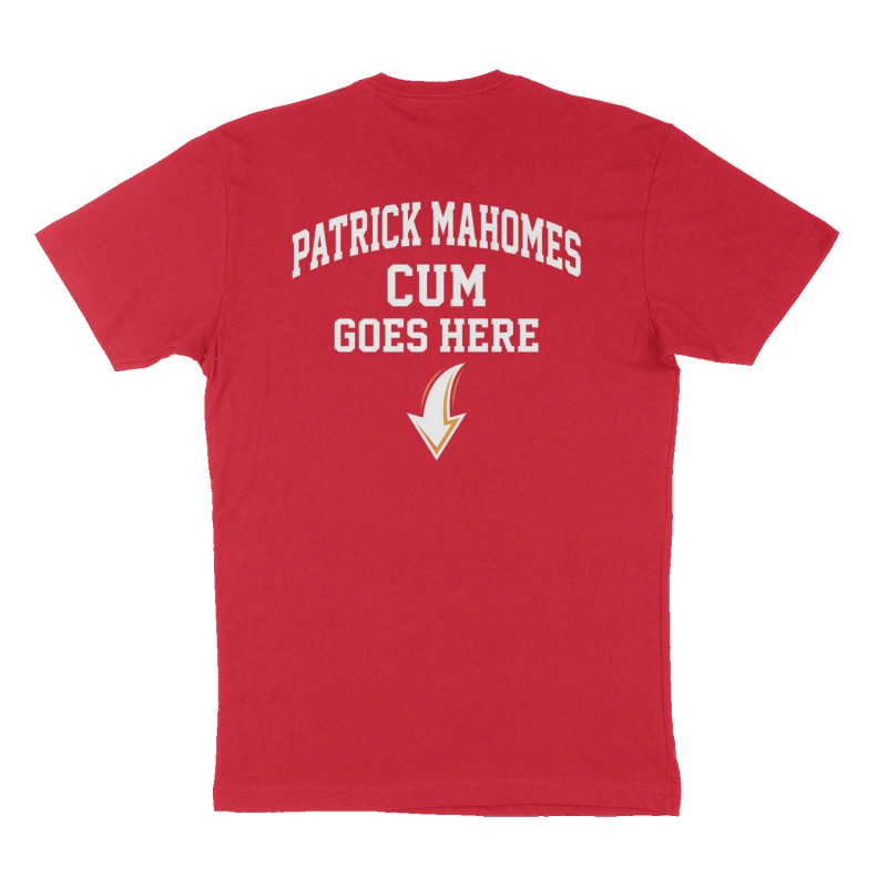 Custom t-shirt: "Patrick Mahomes cum goes here", Back print, red shirt