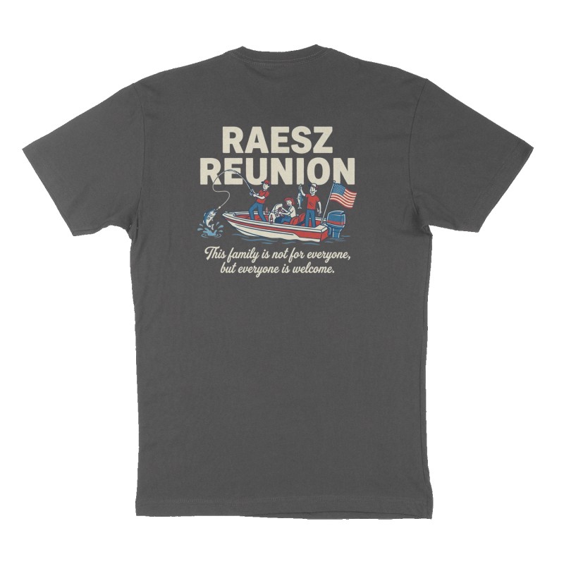 Custom t-shirt: "Raesz Reunion", Back print, charcoal shirt