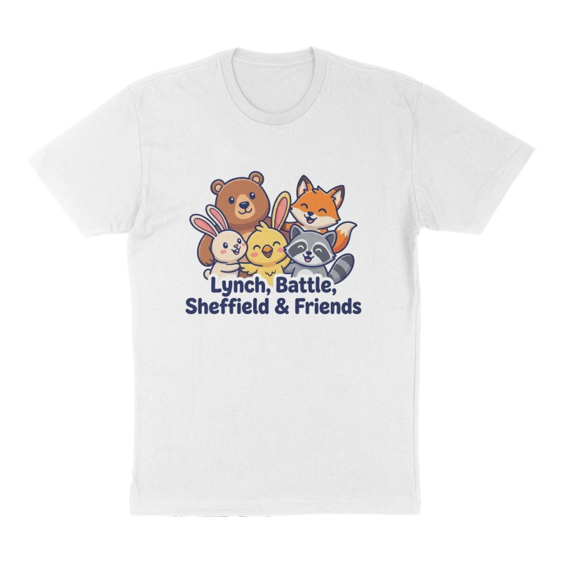 Custom t-shirt: "Lynch, Battle, Sheffield & Friends", Front print, white shirt