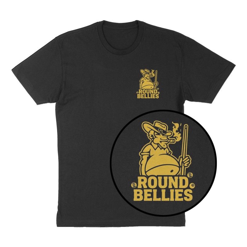 Custom t-shirt: "Round Bellies ", Left Chest print, black shirt