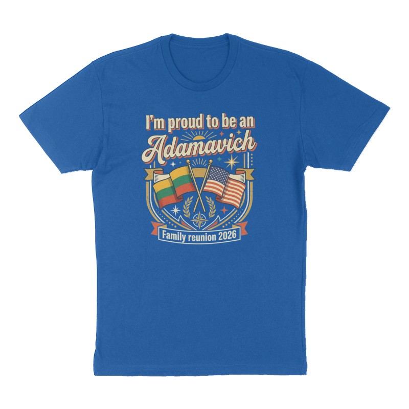 Custom t-shirt: "Im proud to be an Adamavich ", Front print, royal-blue shirt