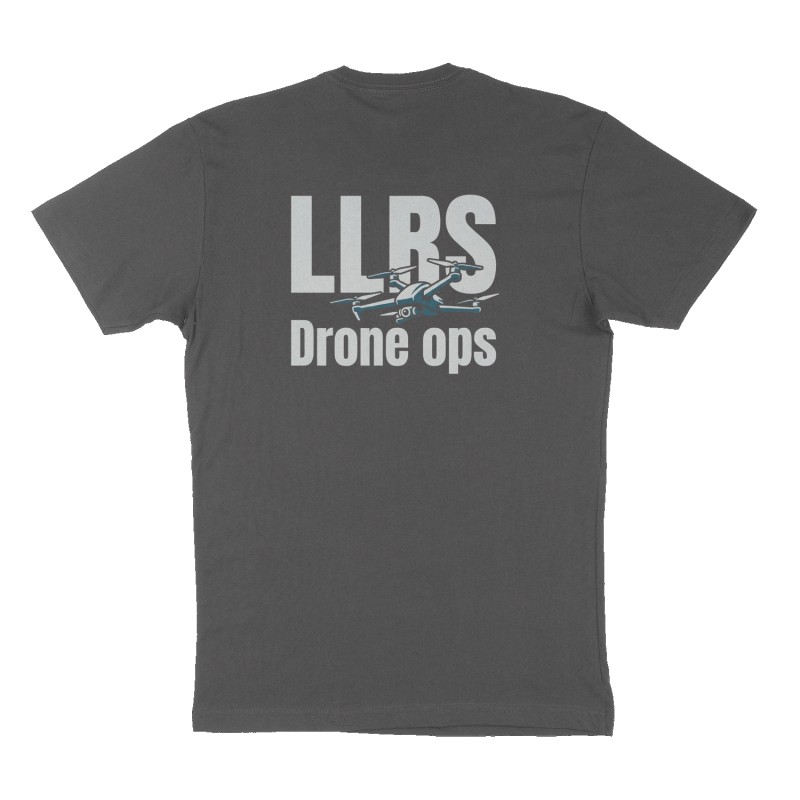 Custom t-shirt: "LLRS", Back print, charcoal shirt