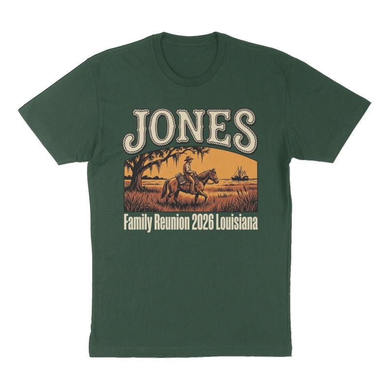 Custom t-shirt: "JONES", forest-green shirt