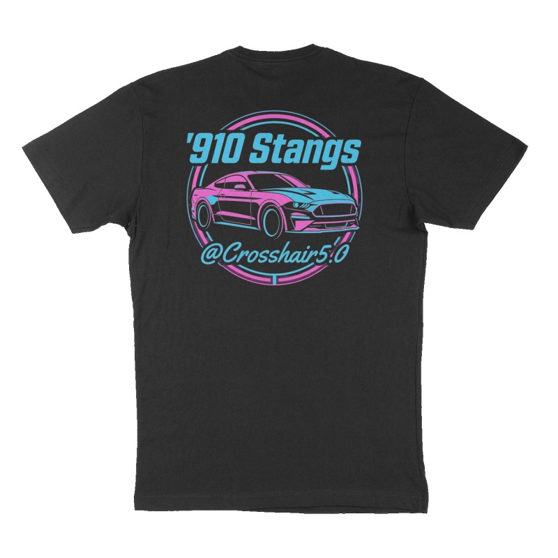Custom t-shirt: "910 Stangs", Back print, black shirt