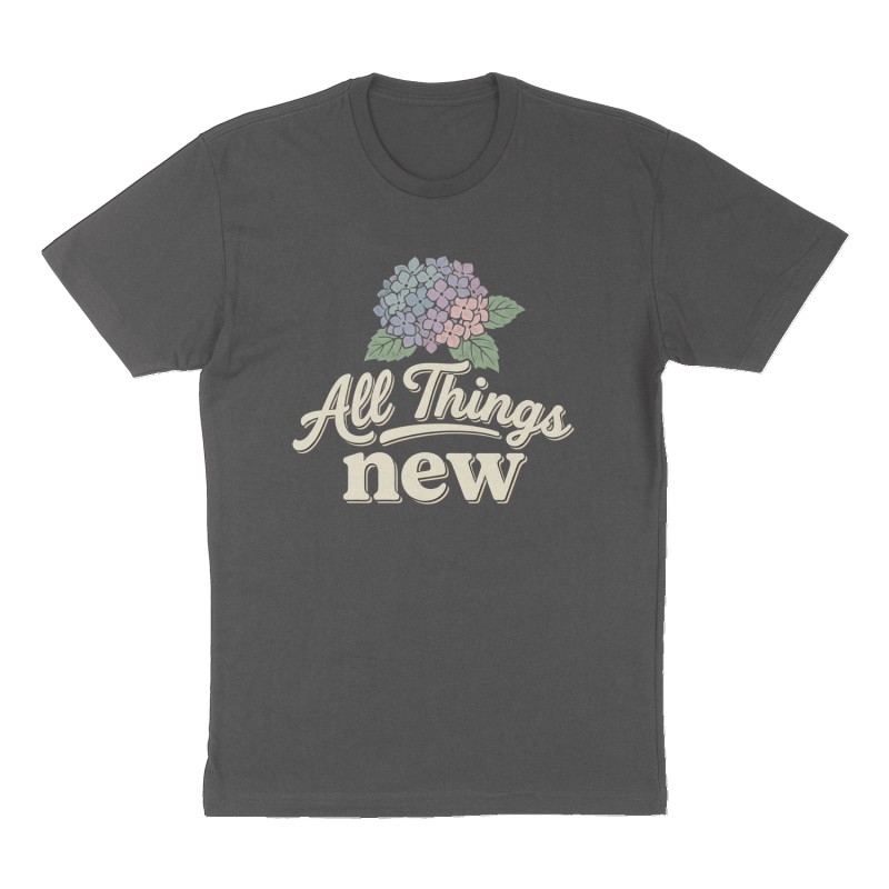 Custom t-shirt: "All Things new", Front print, charcoal shirt