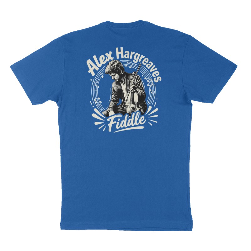 Custom t-shirt: "Alex Hargreaves ", Back print, royal-blue shirt