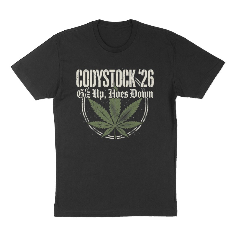 Custom t-shirt: "Codystock '26", Front print, black shirt
