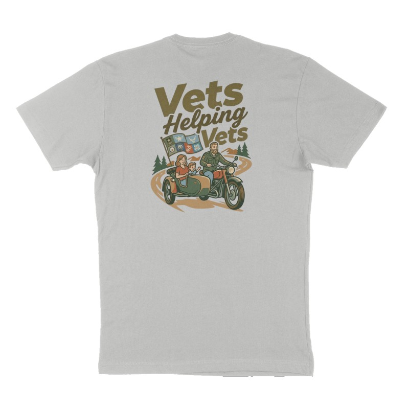 Custom t-shirt: "Vets Helping Vets", Back print, heather-gray shirt