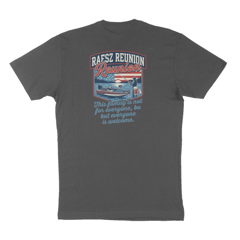 Custom t-shirt: "Raesz Reunion", Back print, charcoal shirt