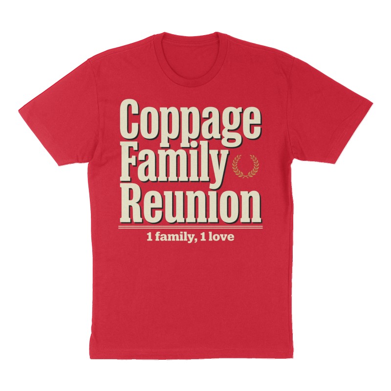 Custom t-shirt: "Coppage Family Reunion", Front print, red shirt