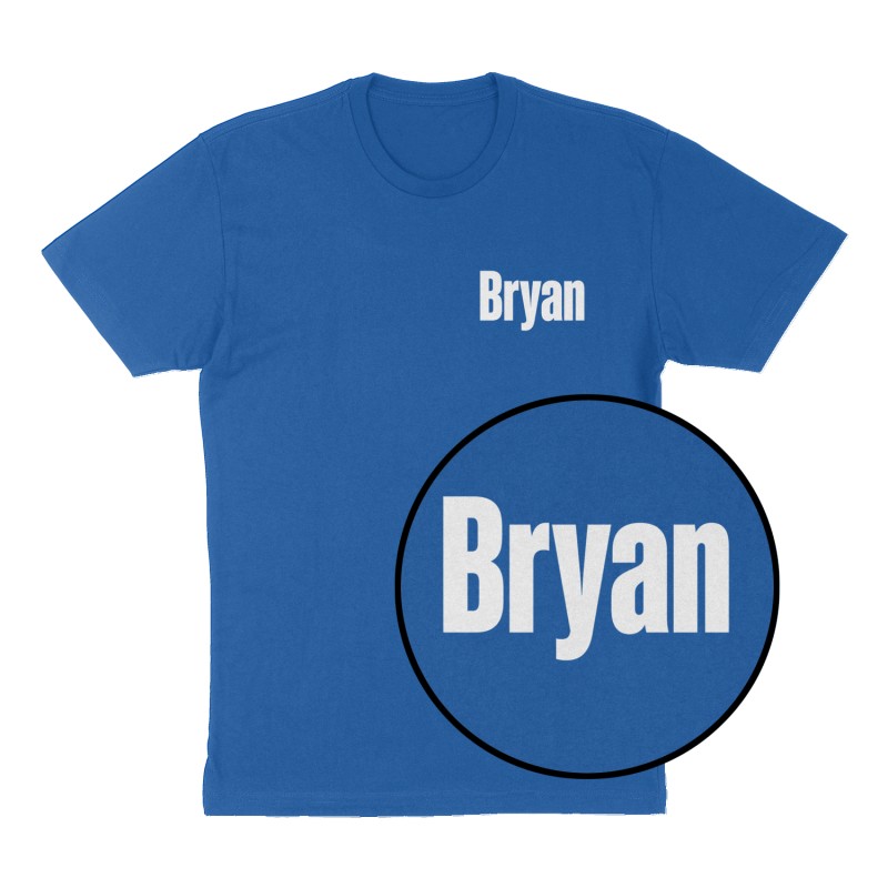 Custom t-shirt: "Bryan", Left Chest print, royal-blue shirt