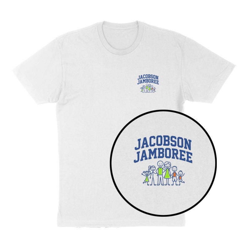 Custom t-shirt: "Jacobson Jamboree", Left Chest print, white shirt