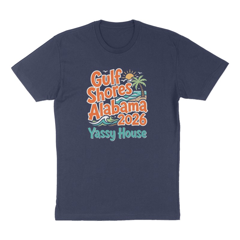 Custom t-shirt: "Gulf Shores Alabama 2026 ", Front print, navy shirt