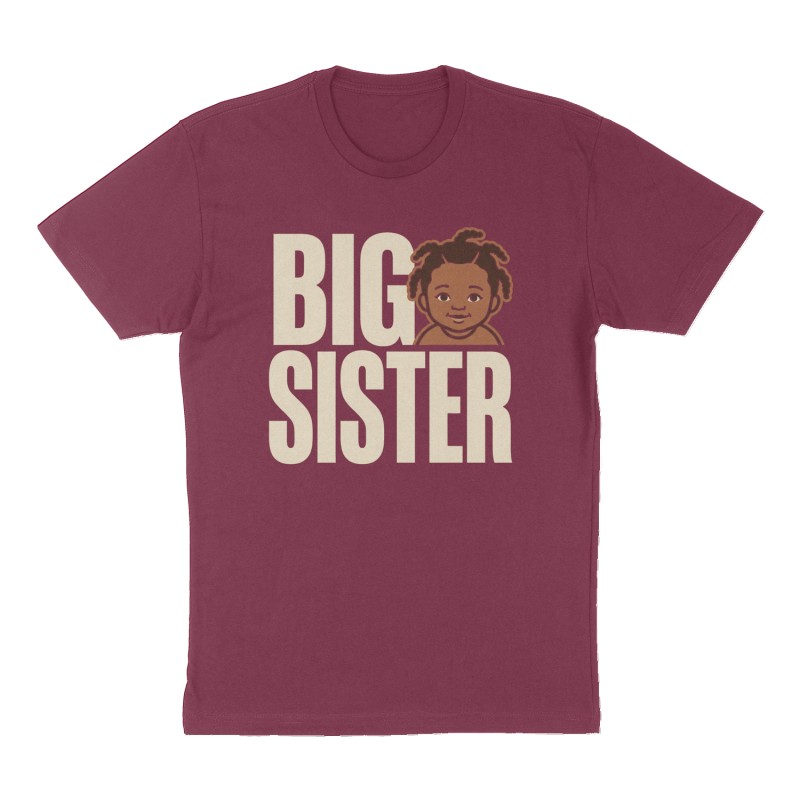 Custom t-shirt: "Big sister", Front print, maroon shirt