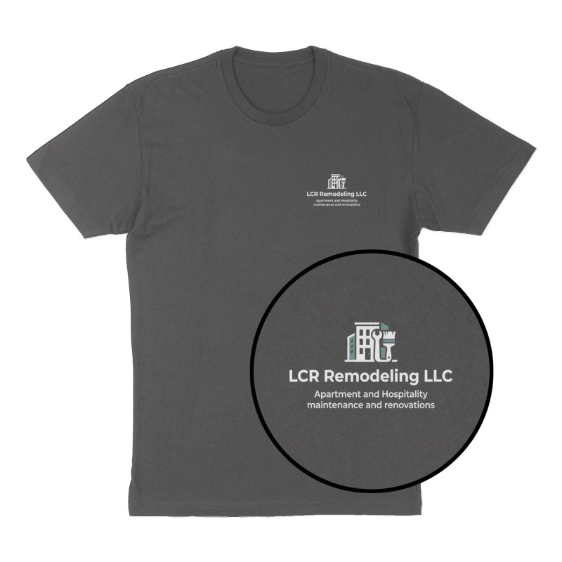 Custom t-shirt: "LCR Remodeling LLC", Left Chest print, charcoal shirt