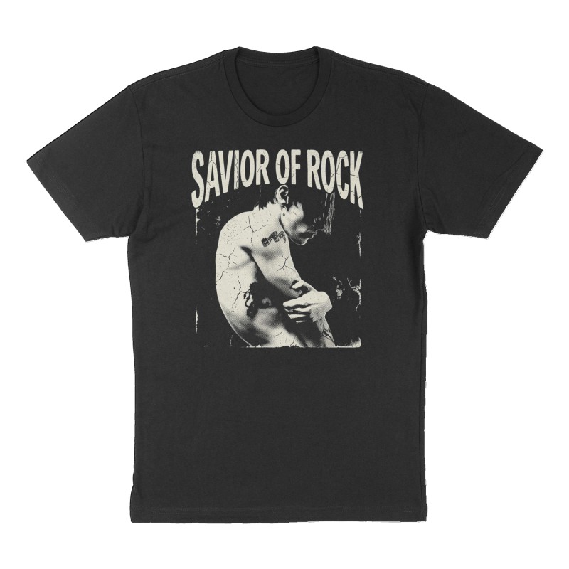 Custom t-shirt: "SAVIOR OF ROCK", Front print, black shirt