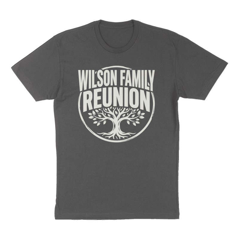 Custom t-shirt: "WILSON FAMILY REUNION ", Front print, charcoal shirt