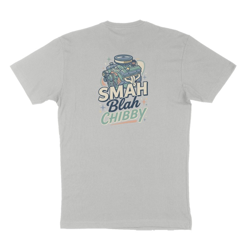 Custom t-shirt: "SMAH BLAH CHIBBY", Back print, heather-gray shirt