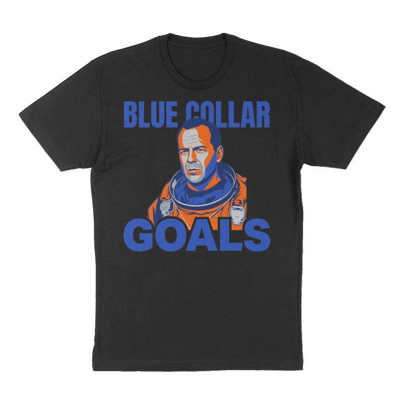 Custom t-shirt: "BLUE COLLAR GOALS", Front print, black shirt