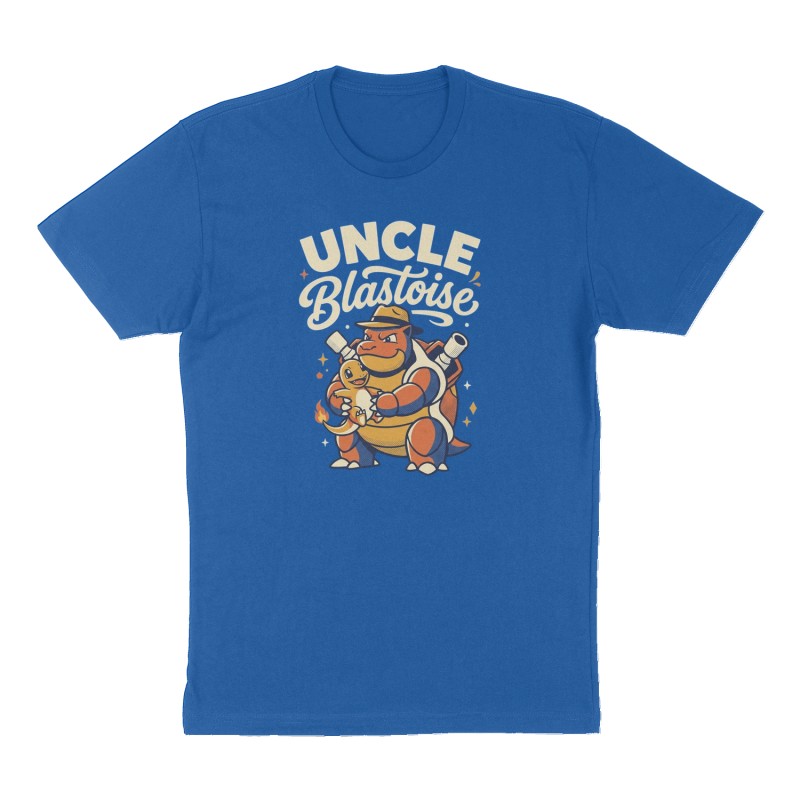 Custom t-shirt: "Uncle Blastoise ", Front print, royal-blue shirt