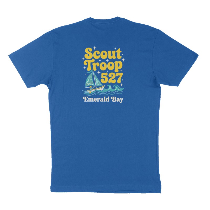 Custom t-shirt: "Scout Troop 527", Back print, royal-blue shirt