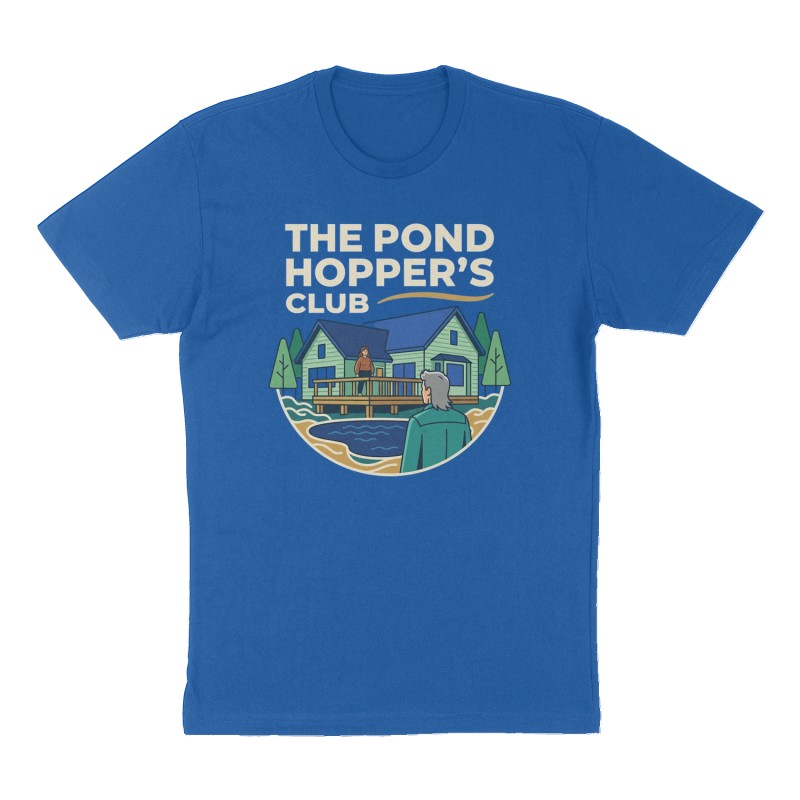 Custom t-shirt: "The Pond Hopper's Club", Front print, royal-blue shirt