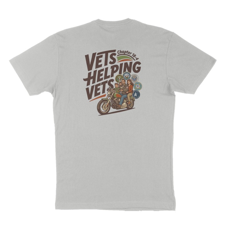 Custom t-shirt: "Vets Helping Vets", Back print, heather-gray shirt