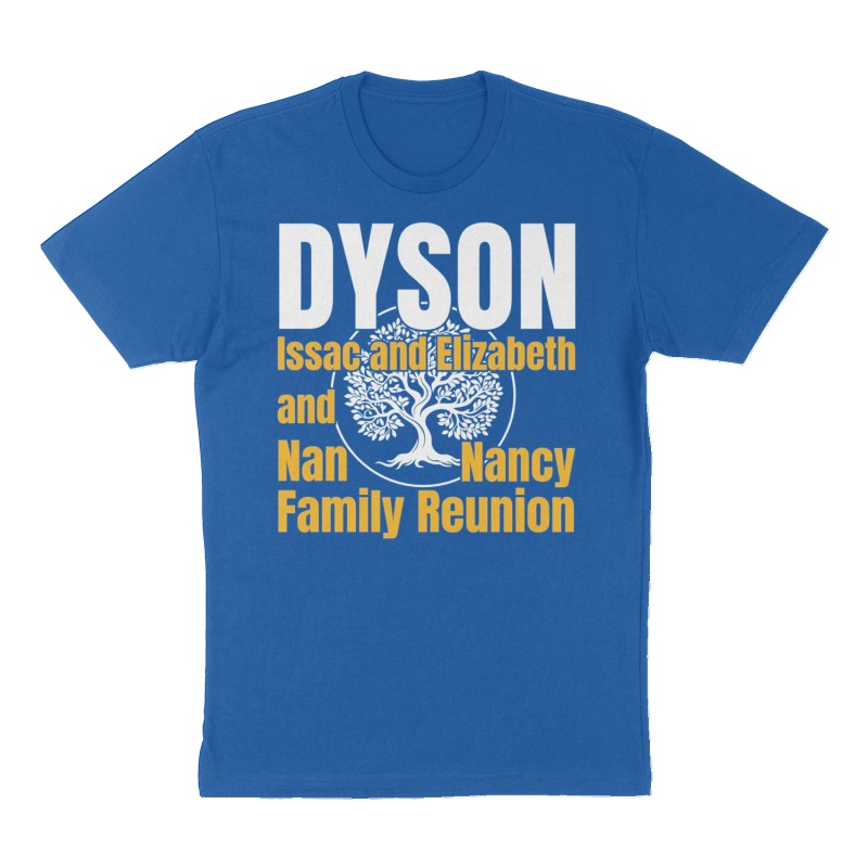 Custom t-shirt: "Issac and Elizabeth Nancy Dyson Family Reunion", Front print, royal-blue shirt