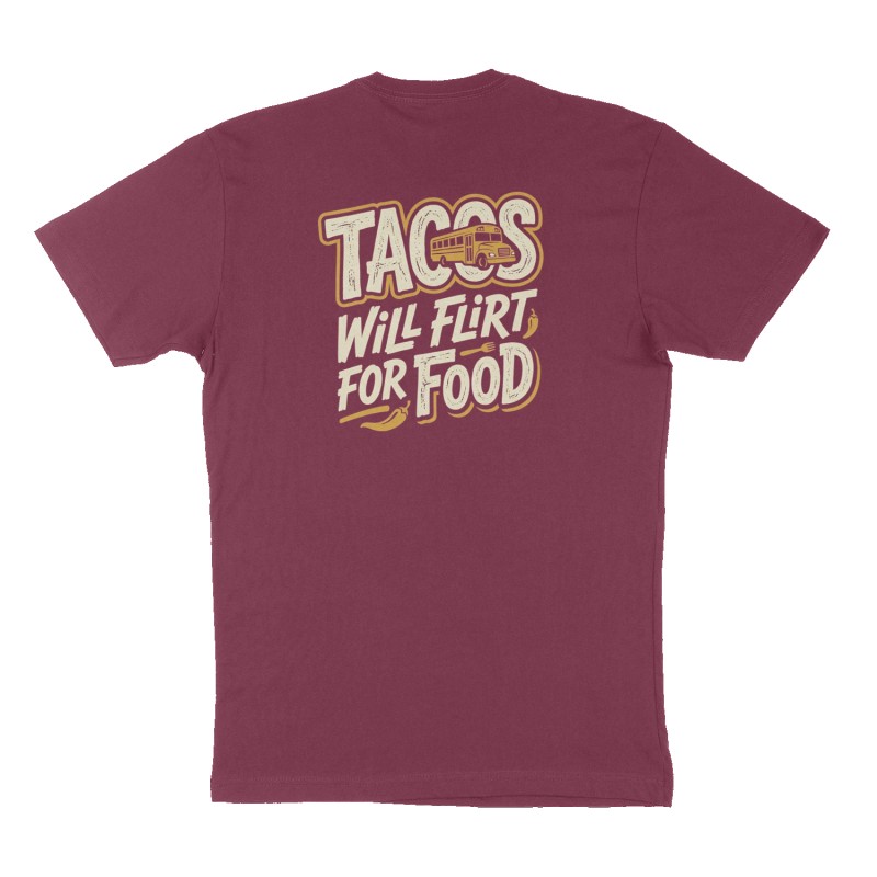 Custom t-shirt: "Tacos ", Back print, maroon shirt