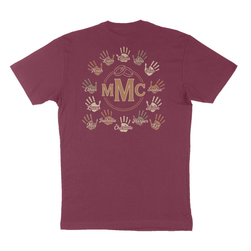 Custom t-shirt: "MMC", Back print, maroon shirt