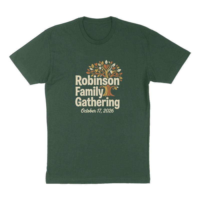 Custom t-shirt: "Robinson Family Gathering ", Front print, forest-green shirt