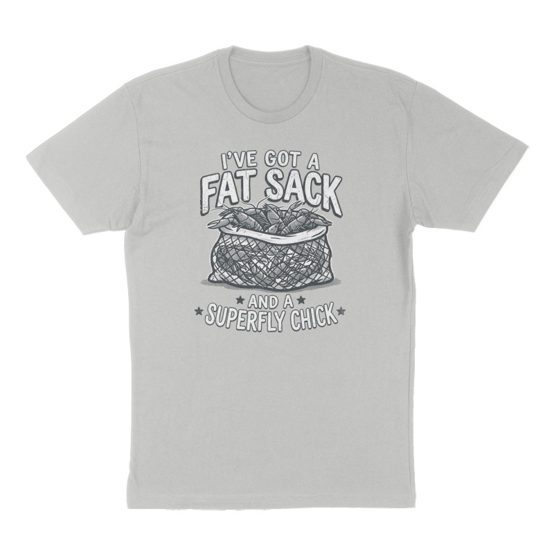 Custom t-shirt: "I've got a fat sack and a superfly chick.", Front print, heather-gray shirt