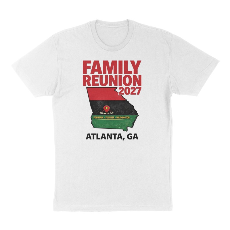 Custom t-shirt: "Family Reunion 2027", Front print, white shirt