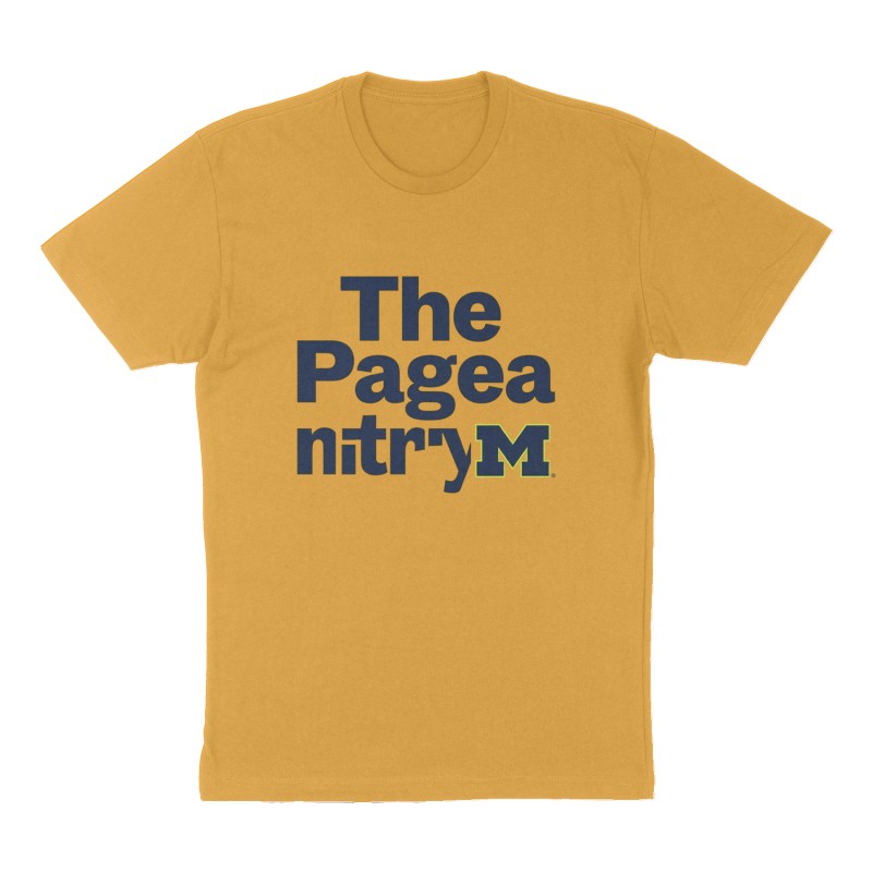 Custom t-shirt: "The Pageantry", Front print, mustard-yellow shirt