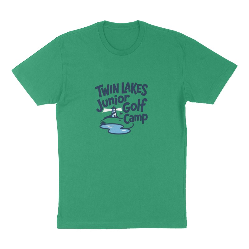 Custom t-shirt: "Twin Lakes Junior Golf Camp", Front print, green shirt