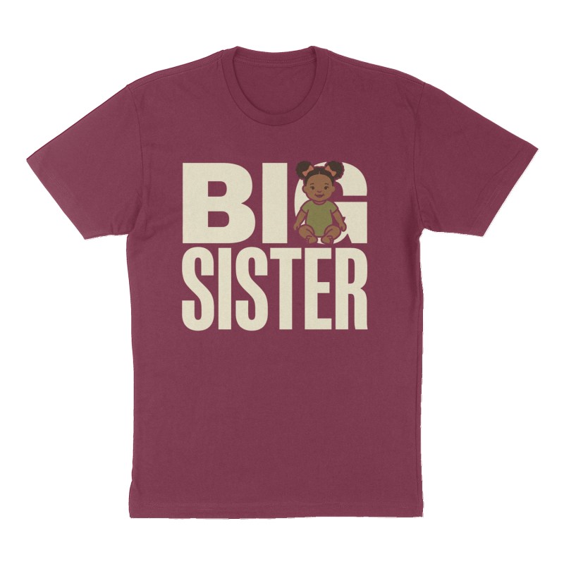 Custom t-shirt: "Big sister", Front print, maroon shirt