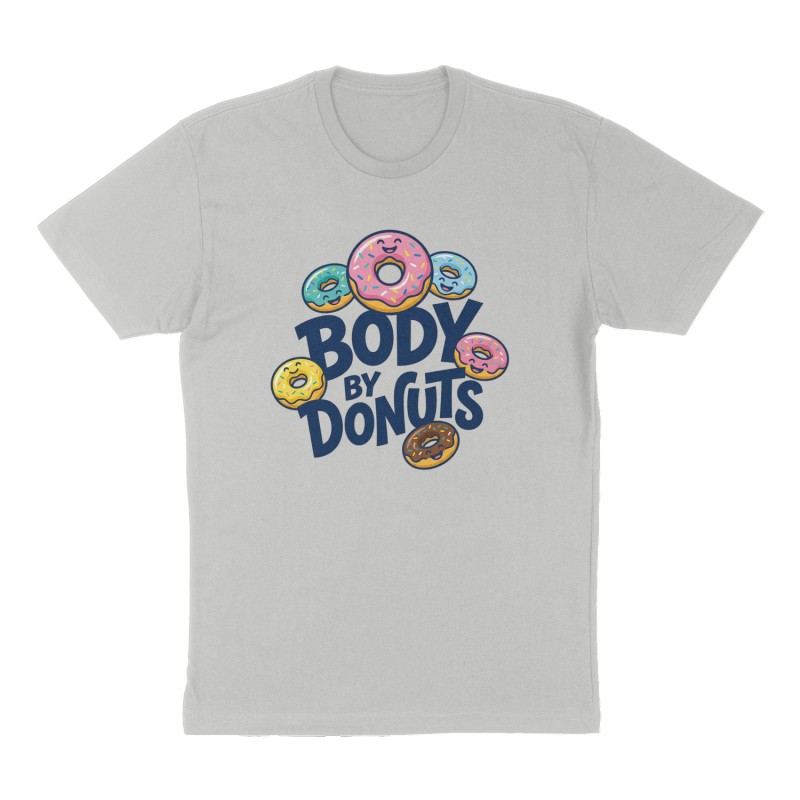 Custom t-shirt: "Body by Donuts", Front print, heather-gray shirt