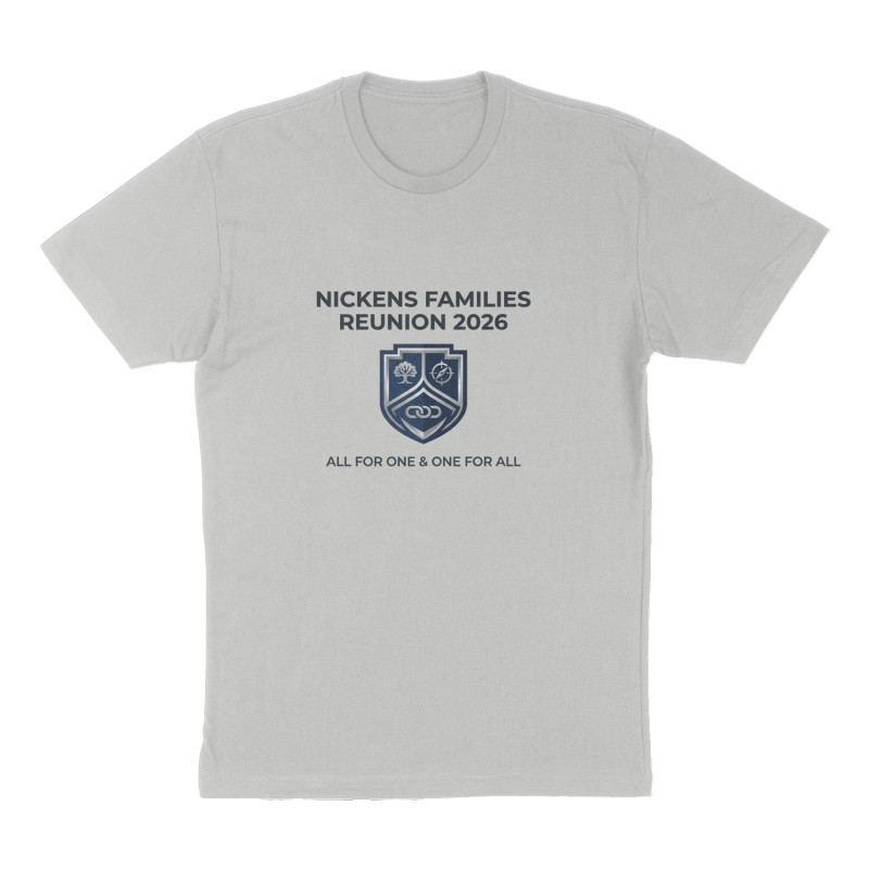 Custom t-shirt: "Nickens Families Reunion 2026", Front print, heather-gray shirt