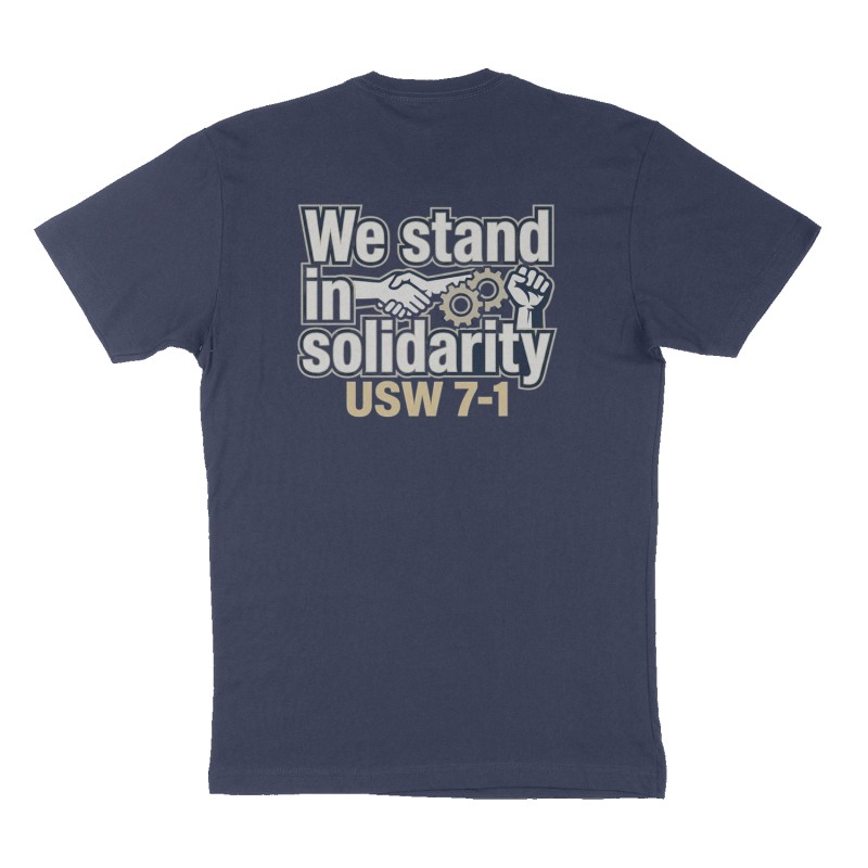Custom t-shirt: "We stand in solidarity", Back print, navy shirt